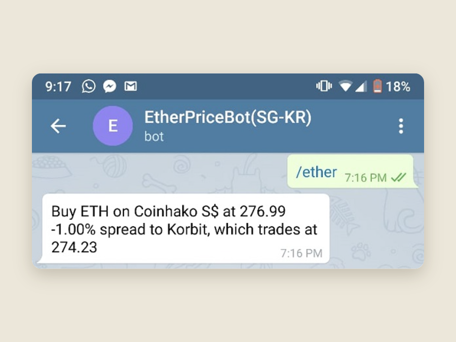 Ethereum Telegram bot example chat